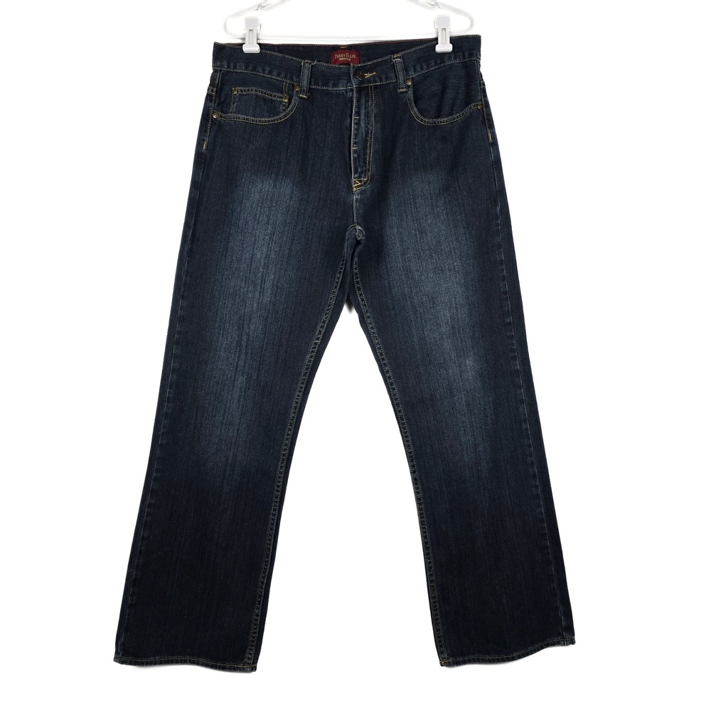 Perry Ellis Premium Denim Mens 36x32 Dark Wash Straight Leg Jeans 100%‎ Cotton